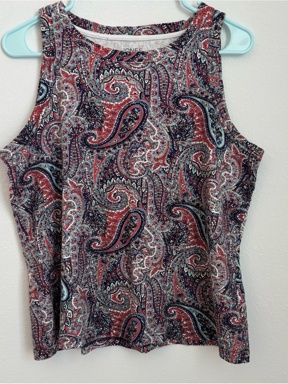 Jones New York Paisley Sleeveless Tank Top - Red & Navy Size Large